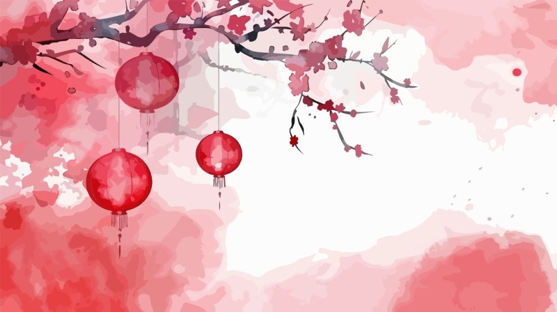 Chinese New Year red background lantern element pattern template (11)