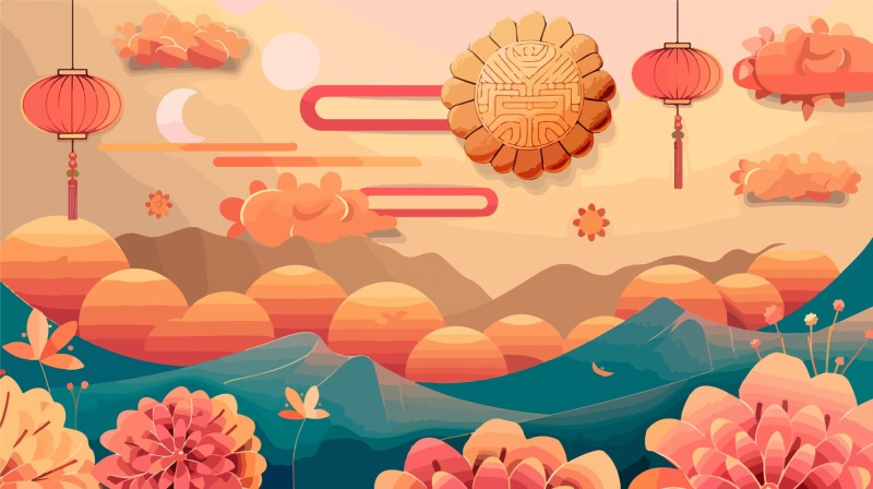 Chinese New Year red background lantern element pattern template (17)