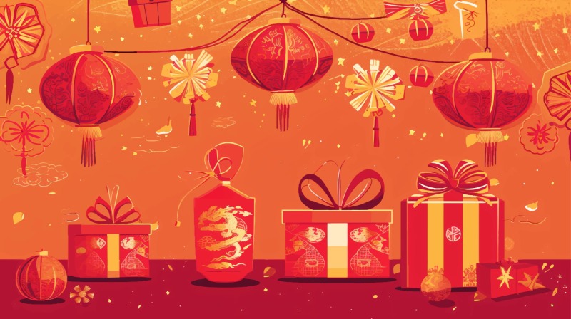 Chinese New Year red background lantern element pattern template (18)