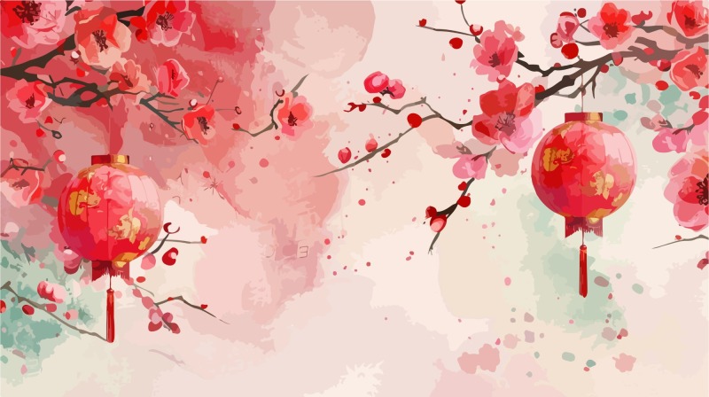 Chinese New Year red background lantern element pattern template (10)