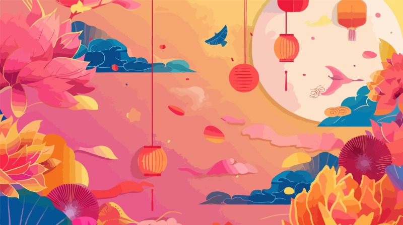 Chinese New Year red background lantern element pattern template (21)