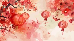 Chinese New Year red background lantern element pattern template (7)
