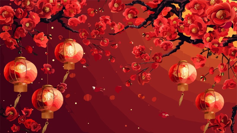 Chinese New Year red background lantern element pattern template (2)