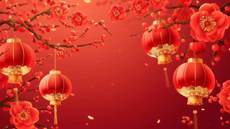 Chinese New Year red background lantern element pattern template (14)