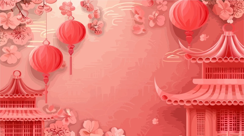 Chinese New Year red background lantern element pattern template (22)