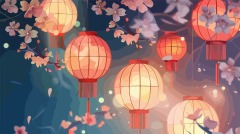 Chinese New Year red background lantern element pattern template (15)
