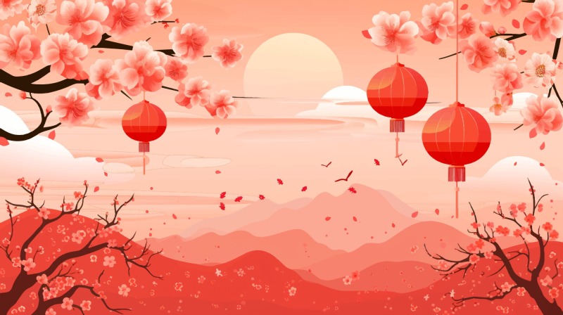 Chinese New Year red background lantern element pattern template (20)