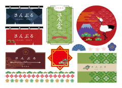 Japanese traditional style frame set pattern template  (101)