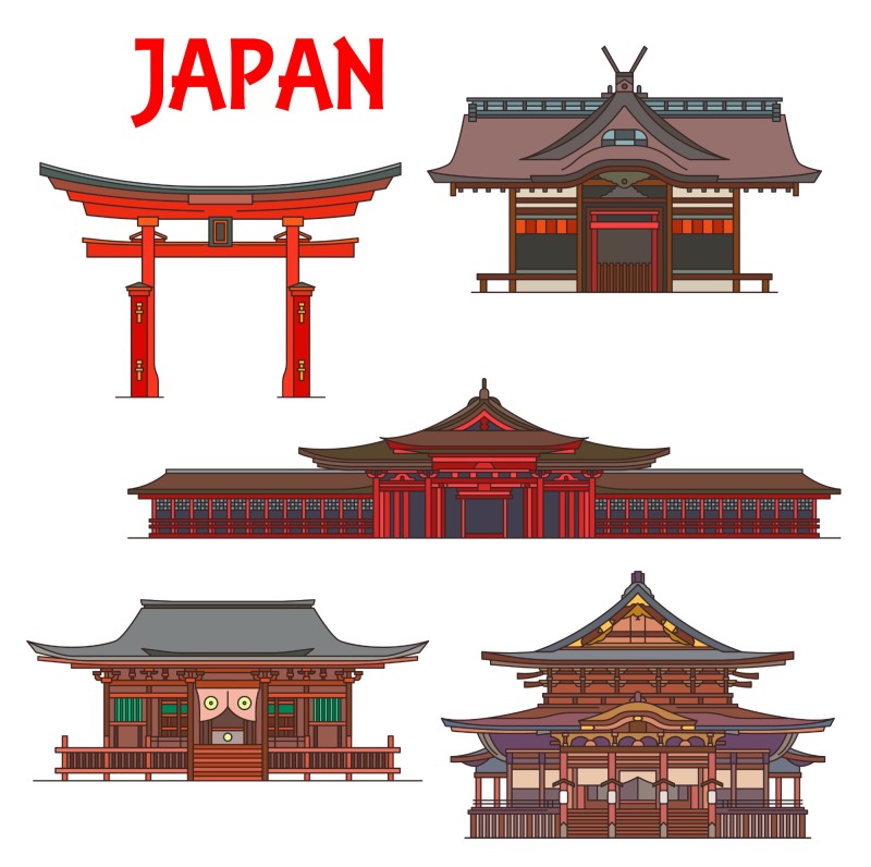 Japanese traditional style architecture element icon set (6)