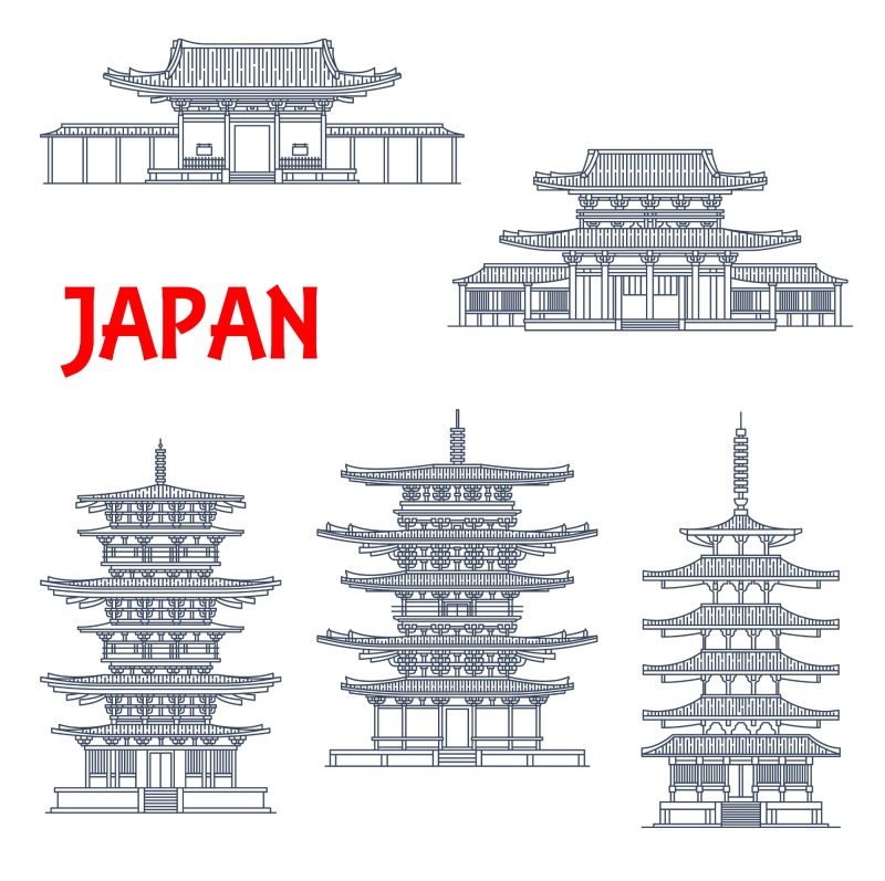 Japanese traditional style architecture element icon set (9)