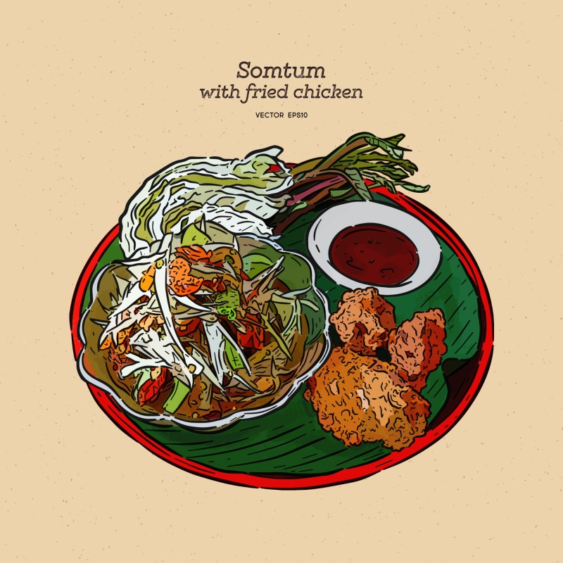 Classic Thai style food pattern set (16)