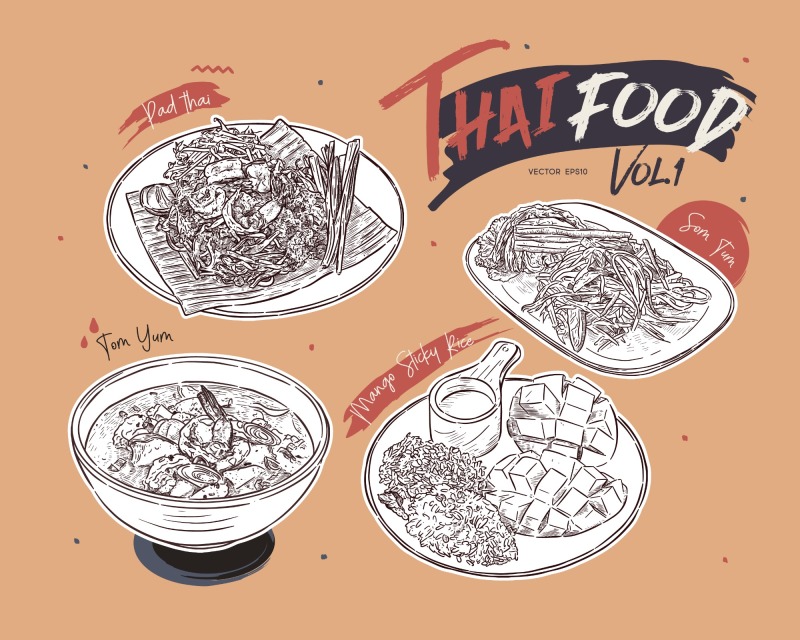 Classic Thai style food pattern set (52)