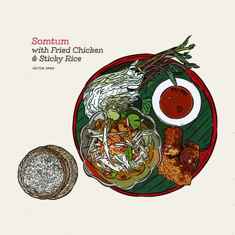 Classic Thai style food pattern set (17)