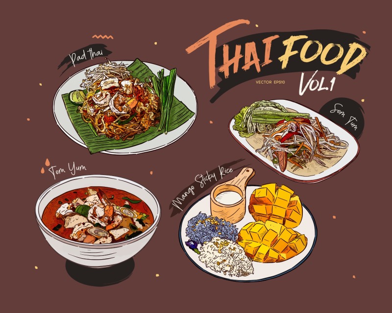 Classic Thai style food pattern set (40)