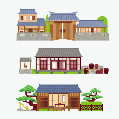 Japanese traditional style architecture collection set (8)