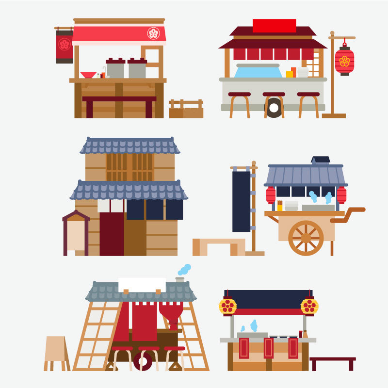Japanese traditional style architecture collection set (5)