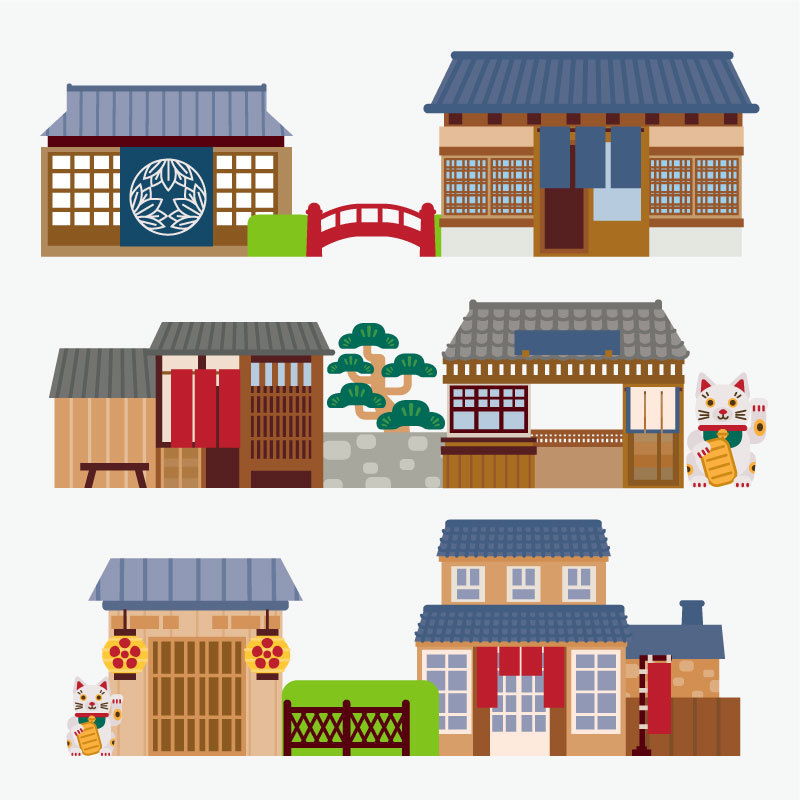Japanese traditional style architecture collection set (4)