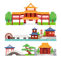 Japanese traditional style architecture collection set (7)