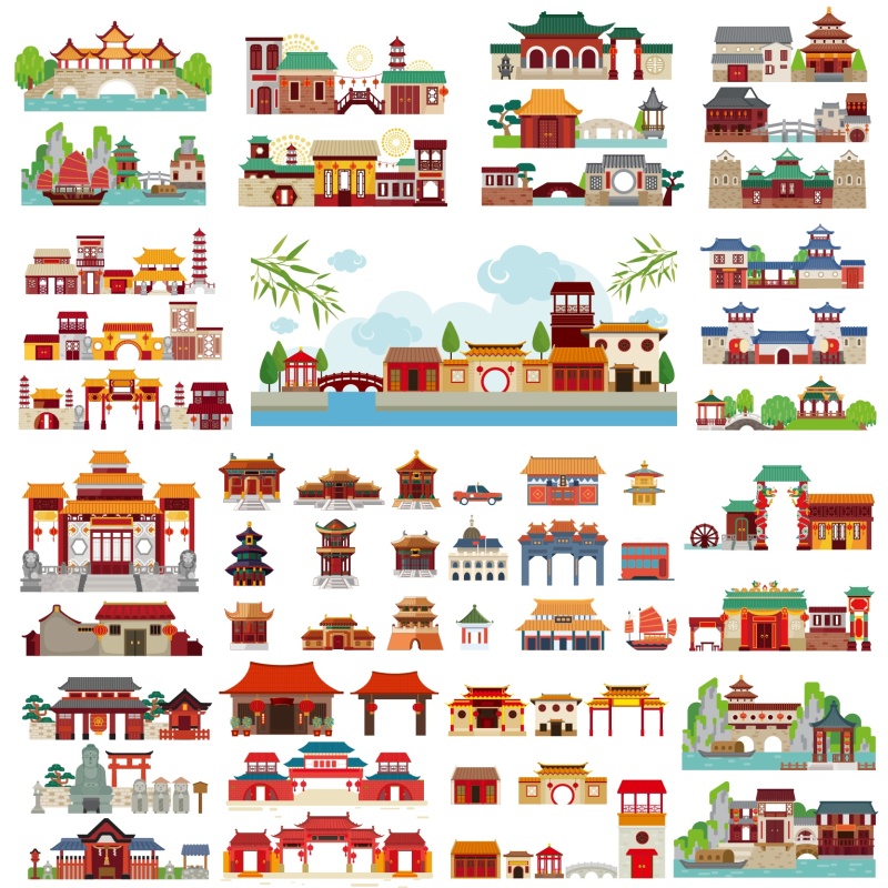Japanese traditional style architecture collection set (9)