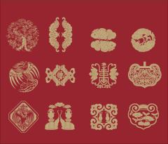 Chinese Traditional Cultural Element Icon Collection (12 Pieces, Red Background)