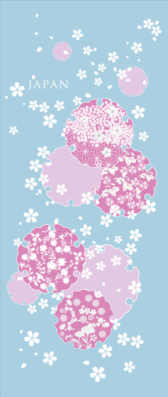 Japanese Painted-Style Background Template: Sky Blue with Snowflakes & Pastel Petals
