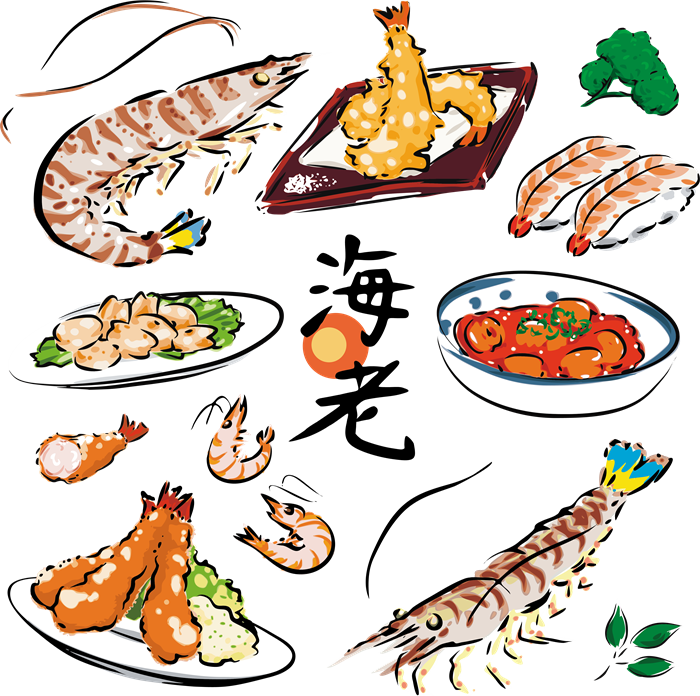 Japanese Cuisine Common Ingredients Comic - Style Image Collection: Japanese Shrimp Theme​

