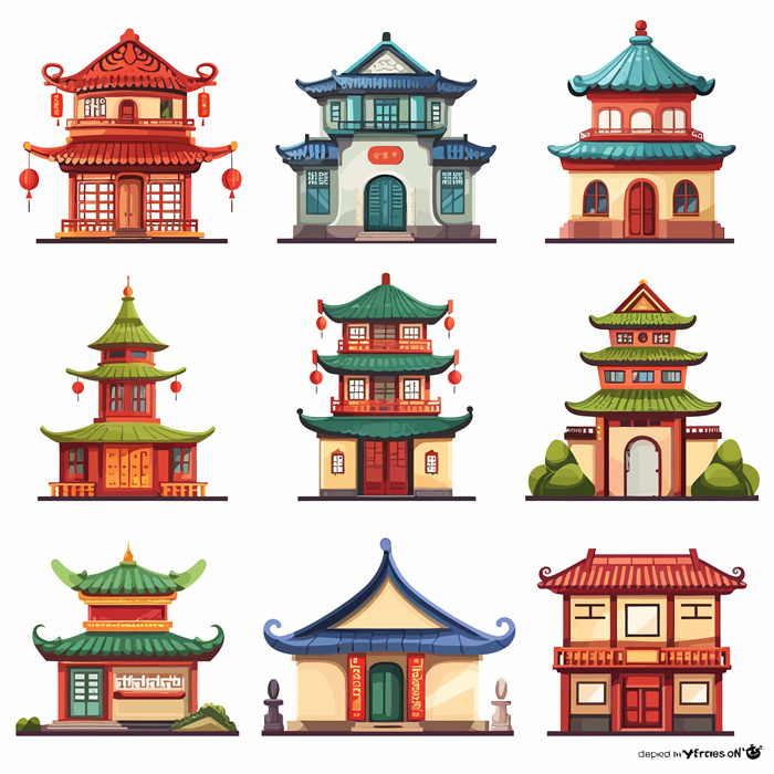 Collection of Nine Ancient Chinese Palace Icons​
