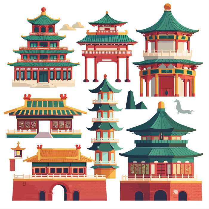Collection of 7 Chinese Classical Architecture Icons​
