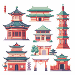 Collection of Nine Chinese Classical - Style Architecture Patterns (Pavilions & Pagodas)