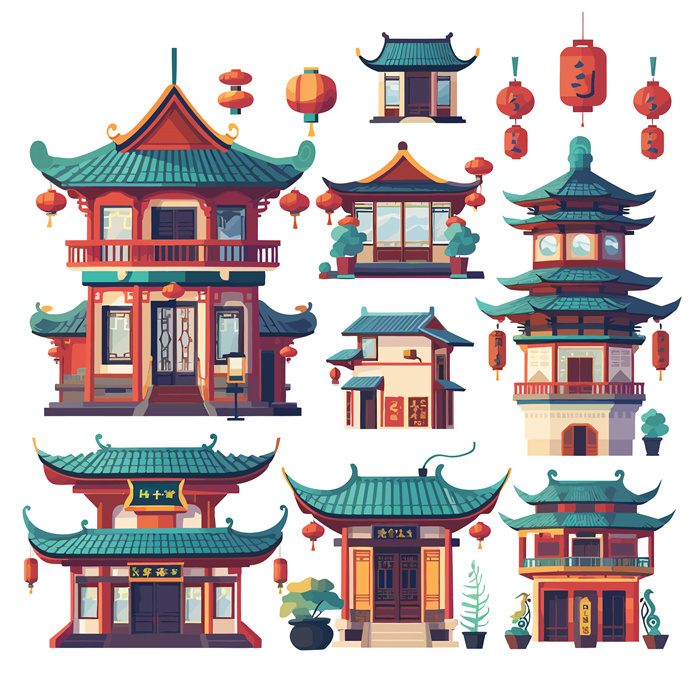 Collection of 8 Sets of Icons of Chinese Traditional Royal Garden Architecture​

