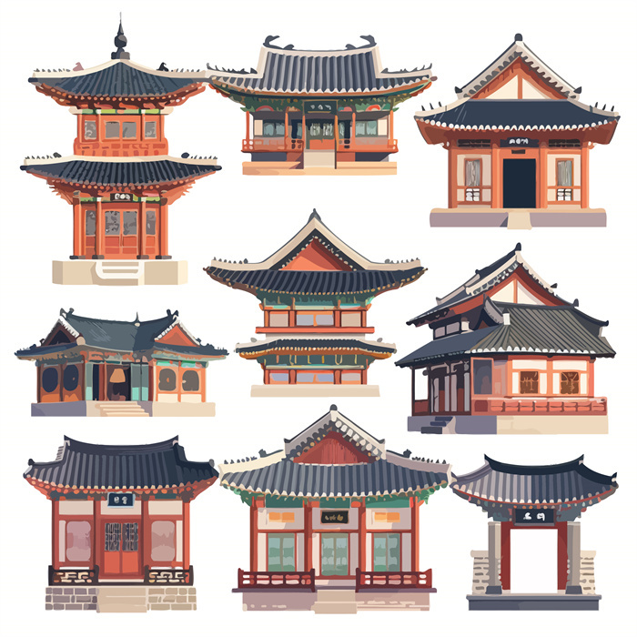 Collection of 9 Chinese Ancient Residence Architecture Icons