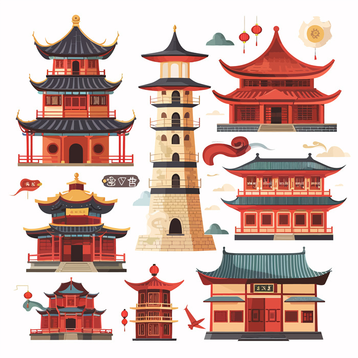 Collection of 8 Classic Chinese Architectural Icon Pattern Sets​
