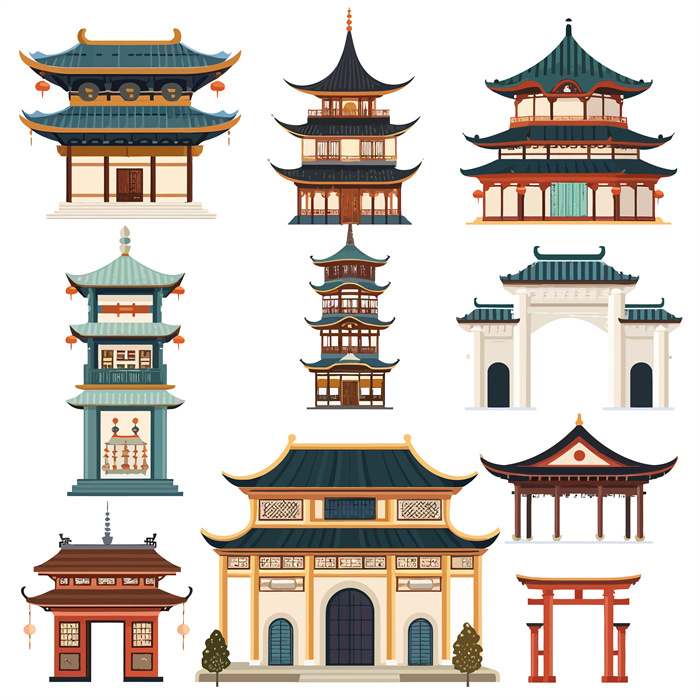 Collection of Ten Chinese Ancient Architecture Icons​
