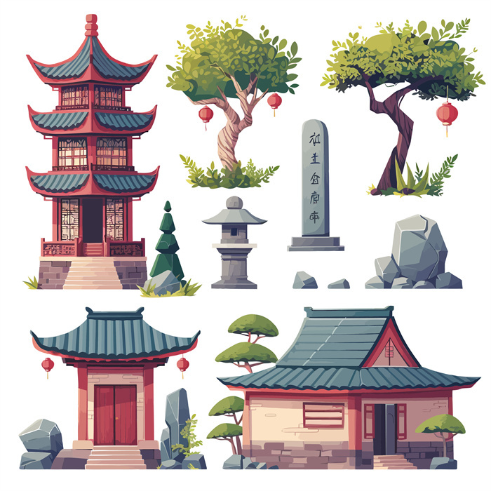 Chinese traditional style anicent building architecture pattern template set (64)