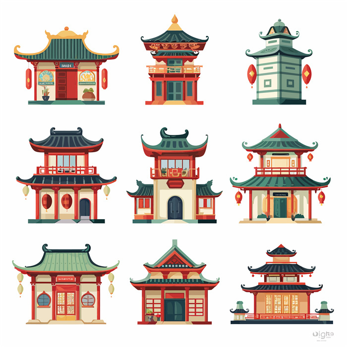 Collection of Nine Chinese Classical Ancestral Hall Icons​
