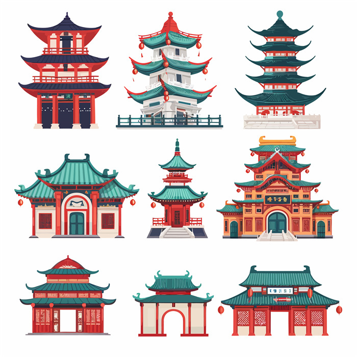 Collection of 9 Ancient Chinese Pavilion Icons​
