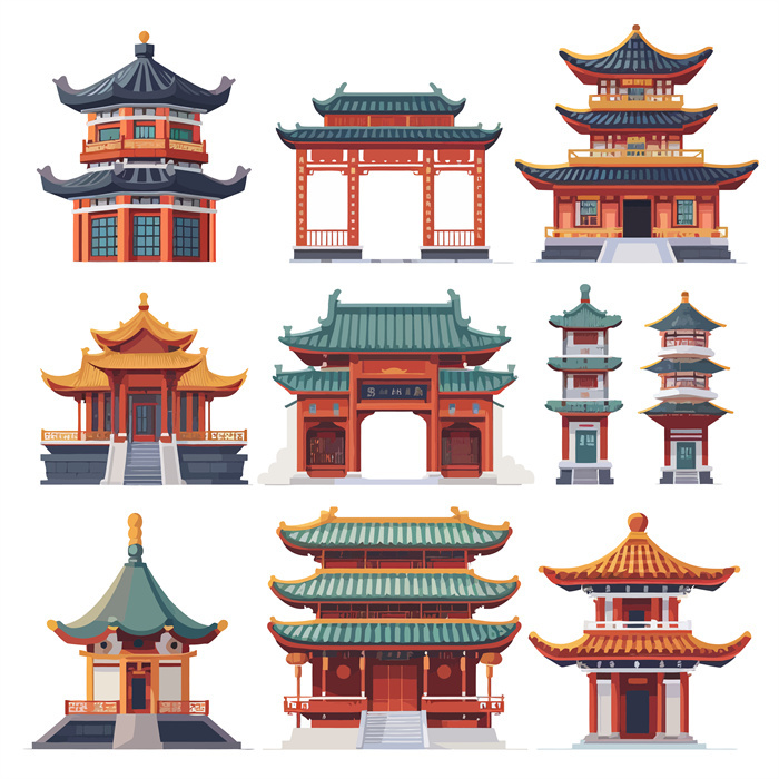 Collection of 10 Traditional Chinese Ancient Pavilion - style Building Patterns​

