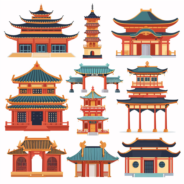 Collection of Ten Chinese Ancient Style Building Icons​
