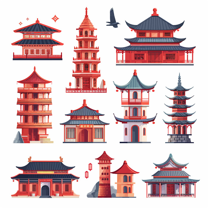 Collection of Ten Chinese Ancient Architecture Icons​
