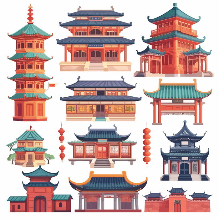 Collection of 11 Classic Chinese Architectural Icon Sets​
