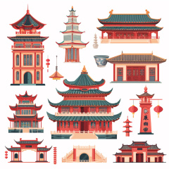 Collection of Ten Chinese Ancient Architecture Icons