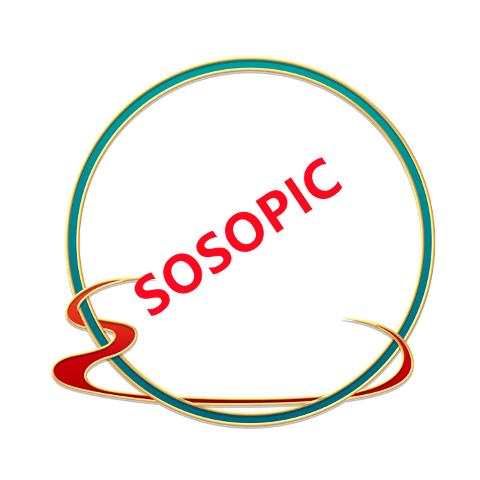 Chinese Minimalist Border Design: Green Circular Frame with Red Ribbon Accents
