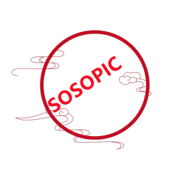 Chinese Red Circular Border Template with Flowing Cloud Stripes Background