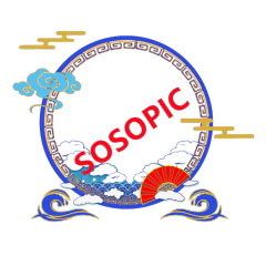Chinese Circular Border Background Design with Auspicious Clouds, Waves and Fans​
