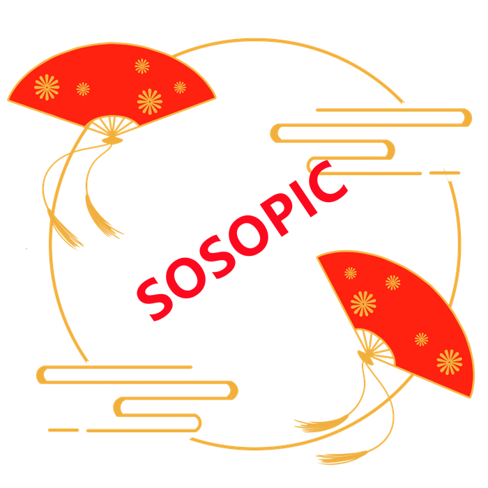 Chinese Traditional Cultural Element Circular Border Template with Two Red Chinese Folding Fans Embellishments​
