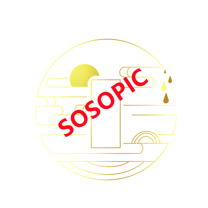 Chinese Traditional Cultural Element Golden - Line Circular Border Design with Sun, Raindrop, Seawater, and Auspicious Clouds Elements​

