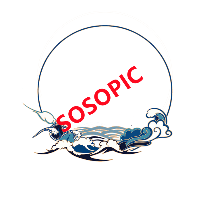Chinese Circular Border Design Template with Blue Wave Pattern