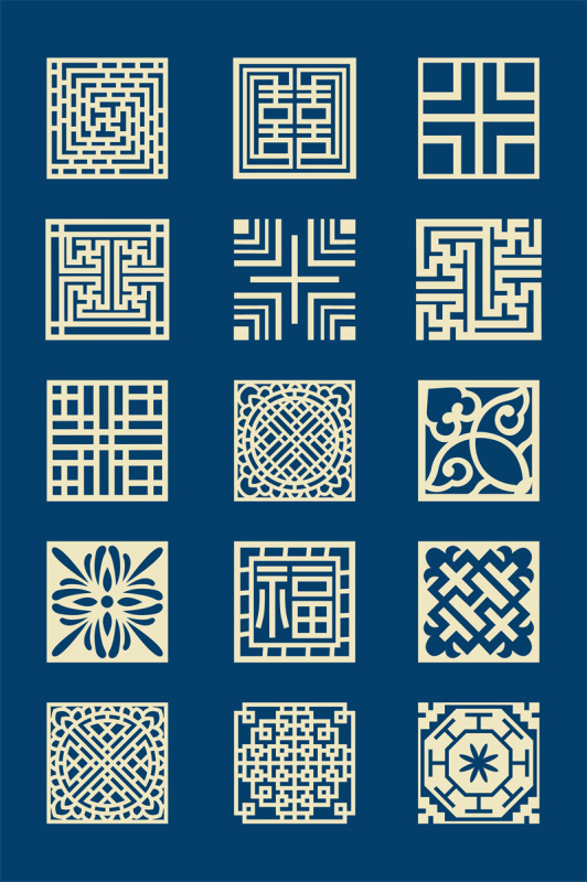 15 Sets of Japanese - Style Square - Shaped Hollow - Out Geometric Decorative Patterns