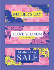 Mother's Day Tripartite Banner Template with Floral & Heart Decorations