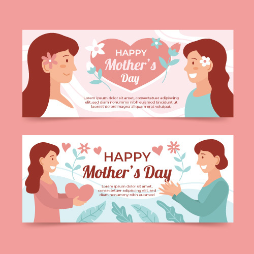 Valentine's Day Two-Panel Banner: Mom & Child Heartwarming Moments with Love Decor